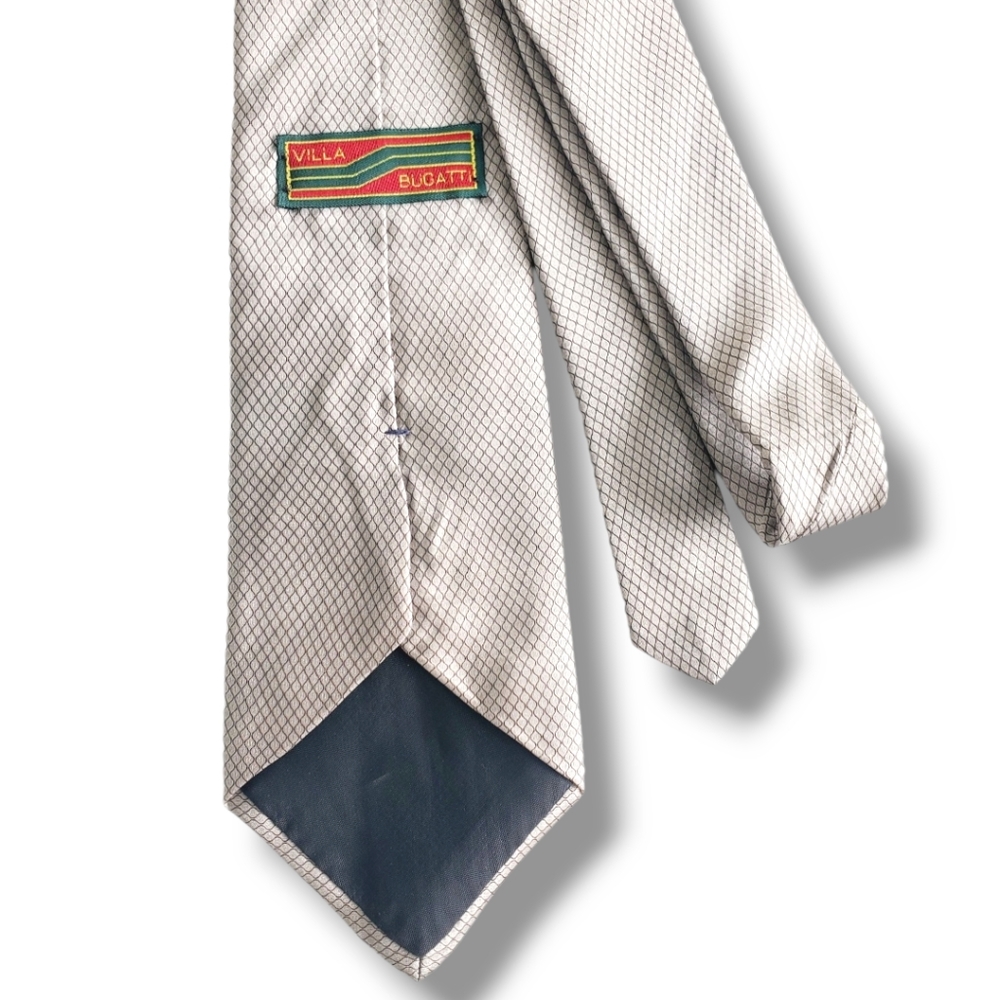 #I Vintage Villa BUGATTI Necktie 100% Silk Made in the USA Creamy Silver